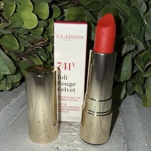 Clarins Joli Rouge Velvet Lipstick 741V Red Orange Matte/Moisturizing/Long Wear